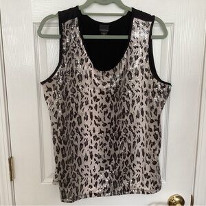 Covington Black and Silver Sequin Leopard Print Top